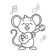 Mouse Playing Guitar Coloring Page B&W