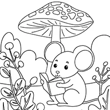 Mouse Reading A Book Coloring Sheet Black & White