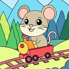 Mouse Riding A Toy Train Coloring Page