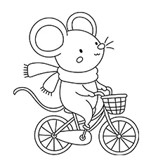 Mouse With A Scarf On A Bicycle Coloring Page