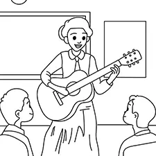 Female Music Teacher Playing A Guitar Coloring Page