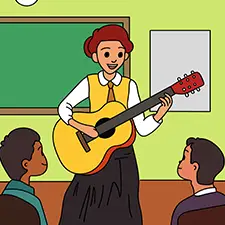 Female Music Teacher Playing A Guitar Coloring Page