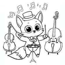 Musical Fox With The Baton Coloring Page Black & White