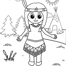 Native American Girl Coloring Page Black & White