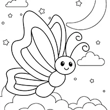 Nighttime Butterfly Coloring Page Black & White