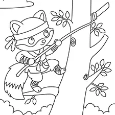 Ninja Fox Climbing A Tree Coloring Page