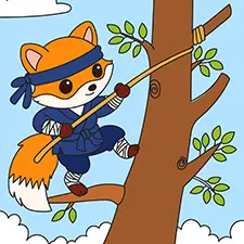 Ninja Fox Climbing A Tree Coloring Page