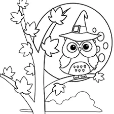 Owl With Full Moon Printable Black & White