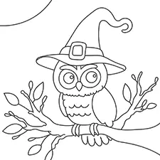 Owl Witch On A Tree Branch Coloring Page