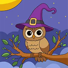 Owl Witch On A Tree Branch Coloring Page