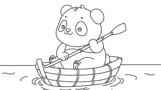 Panda On A Bamboo Boat Coloring Page