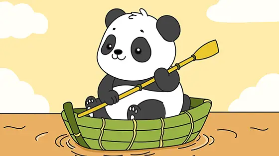 Panda On A Bamboo Boat Coloring Page