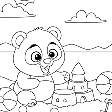 Panda At The Beach Coloring Page Black & White