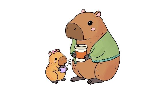 Papa Capybara and Baby Capybara Coloring Page