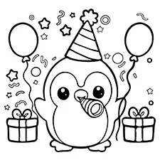 Party Penguin Coloring Page Black & White