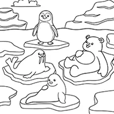 Penguin & Animals Coloring Page Black & White