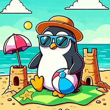 Penguin At The Beach Coloring Page