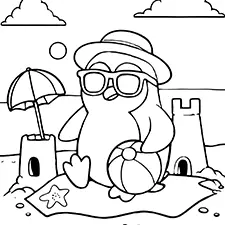 Penguin At The Beach Coloring Page Black & White