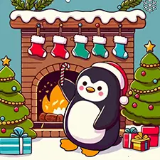 Penguin & Christmas Stockings Coloring Page