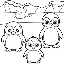 Penguin Family Coloring Page Black & White