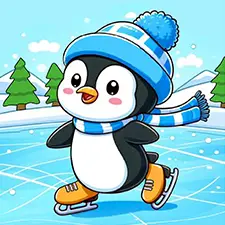 Penguin Ice Skating Coloring Page