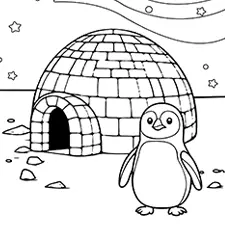 Penguin & Igloo Coloring Page Black & White