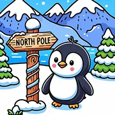 Penguin At The North Pole Coloring Page