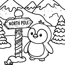 Penguin At The North Pole Coloring Page Black & White