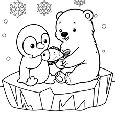 Penguin & Polar Bear Coloring Page Black & White