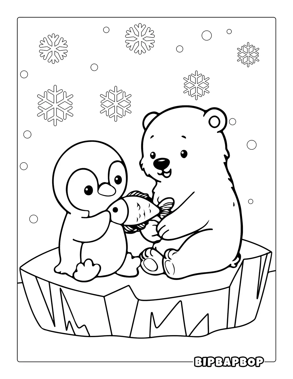 Polar Bear & Penguin Coloring Page