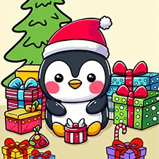 Penguin With Presents Coloring Page