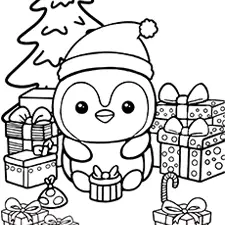 Penguin With Presents Coloring Page Black & White