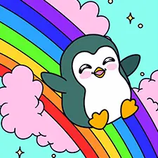 Penguin & Rainbow Coloring Page