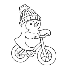 Penguin Riding A Bicycle Coloring Page