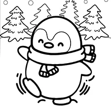 Penguin With A Scarf Coloring Page Black & White