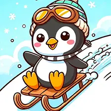 Penguin On A Sled Coloring Page