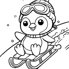 Penguin On A Sled Coloring Page Black & White