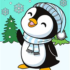 Penguin & Snowflakes Coloring Page