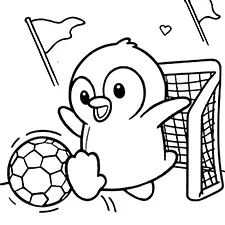 Penguin Soccer Player Coloring Page Black & White