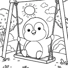 Penguin On A Swing Coloring Page Black & White