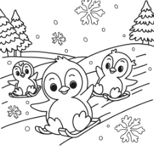 Penguins Riding A Sled Coloring Page