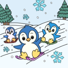 Penguins Riding A Sled Coloring Page