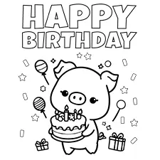 Pig Birthday Celebration Printable Black & White