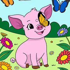 Pig With Butterflies Coloring Page