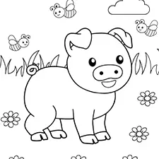 Pig Chasing Bees Coloring Page Black & White