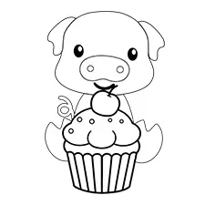 Pig With A Cupcake Coloring Page B&W