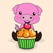 Pig With A Cupcake Coloring Page