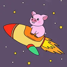 Pig Flying On Rocket Coloring Page