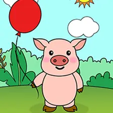 Pig Holding A Balloon Coloring Page