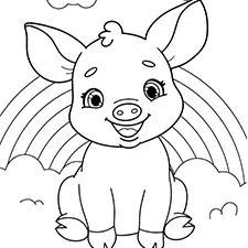 Pig With A Rainbow Coloring Page B&W